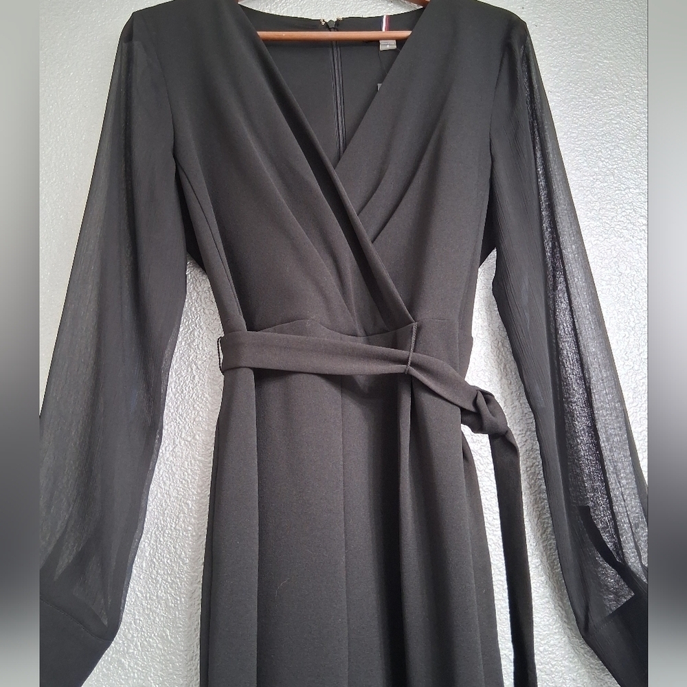 Tommy Hilfiger Elegant Black Sheer Sleeve Jumpsuit